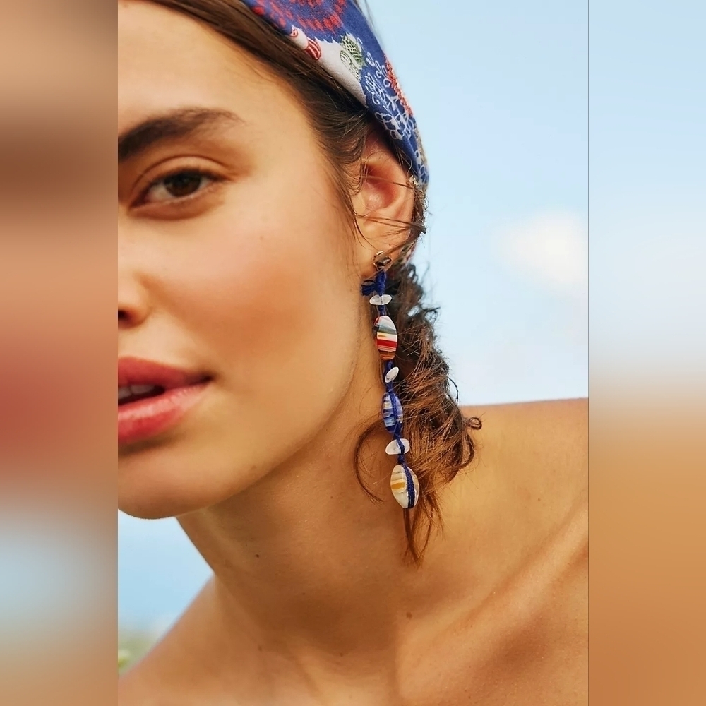 NWT Free People Ariana Ost Voyage Dangle Earrings Blue Crystal Beaded